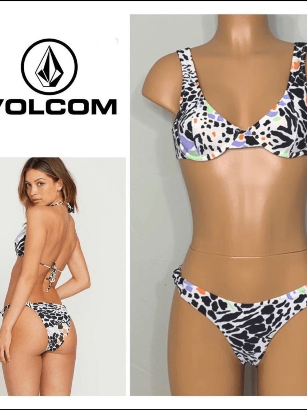 Volcom Women's Black & White are zoo ready Leopard Print Bikini